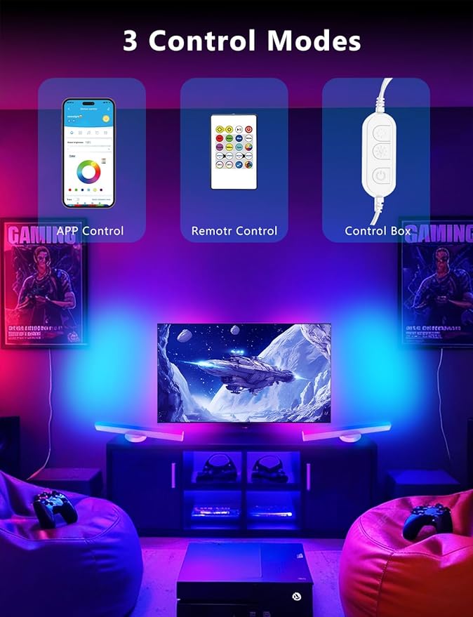 DAYBETTER Smart LED Light Bars, RGB+ICW Gaming Light Bars with Scene and Music Modes, Smart TV Light Bar with Multiple Placement Options, Mood Lighting, Color Changing Light Bar for Gaming Room Decor