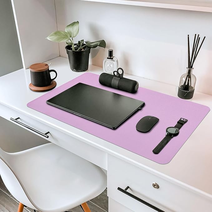 Non-Slip Desk Pad Mat, Leather Purple Desk Mat for Desktop, Large Mouse Pad, Waterproof Computer Mouse Mat Desktop Protector for Office/Home, 23.6" x 13.7"