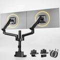 monTEK Dual Monitor Stand with USB Up to 35" Screens,Tall Post Mounted Monitor Arm Holds Max 24.3lbs Per Screen, Full Motion Adjustable Arm Desk Mount with C-Clamp/Grommet,VESA 75/100mm