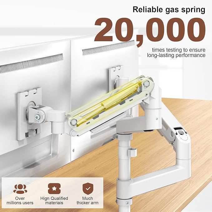 Dual Monitor-Arm Heavy-Duty for 17-49-inch Screens - Vertical Stacked Dual Monitor Mount Stand for Ultrawide Screens up to 44lbs, Aluminum,Full Motion, VESA 75/100 mm, White