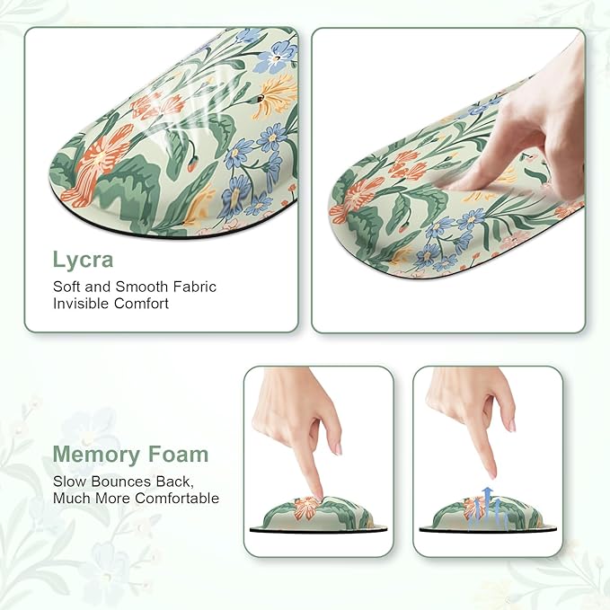 iCasso Ergonomic Mouse Pad, Keyboard Wrist Rest, Memory Foam Mousepad with Wrist Support, Easy Typing and Relieve Wrist Pain Keyboard Pad for Computer(Green Floral)
