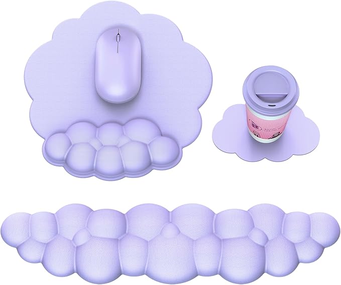 Cloud Mouse Pad with Wrist Rest, Cloud Keyboard Wrist Rest, Mouse Pad Wrist Support, Ergonomic Keyboard Mouse Wrist Support (Purple)