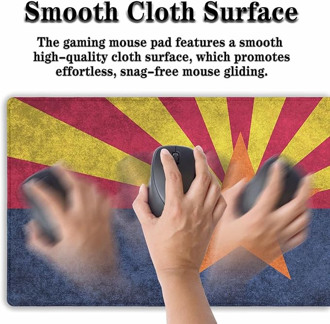 Gaming Desk Mat - Yellow Modern Mouse Pad, Extra Large Non-Slip Rubber Base, 35.4" X 15.7" for Work, Game, Office, Home - Arizona State Flag