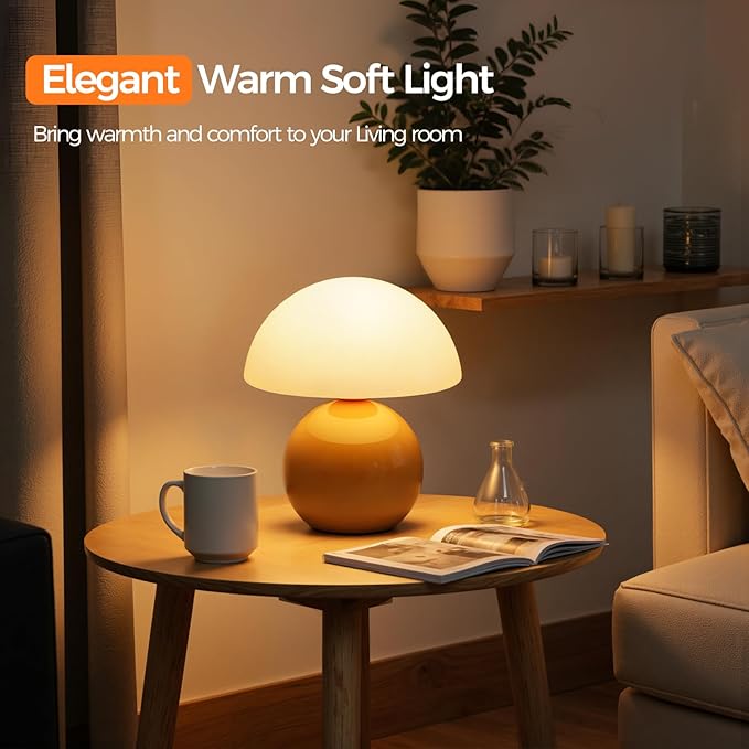 NIORSUN Mushroom Lamp Table Lamp for Bedroom, Portables Cordless Table Lamps Set of 2,Wireless lamp,Bedside Tables Touch for Living Room,Mini Mushroom 5200mAh Battery Operated Lamps Modern Orange