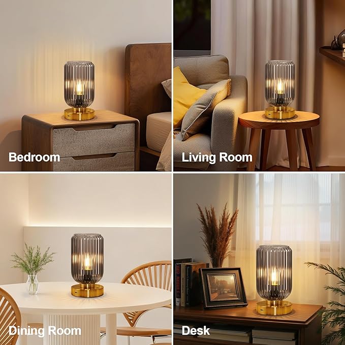 LigthRound Touch Table Lamp for Bedroom, Cordless Bedside Small Table Lamp, Dimmable Rechargeable Battery Operated Lamp for Nightstand, Bedside, Living Room, Desk, LED Bulb Included