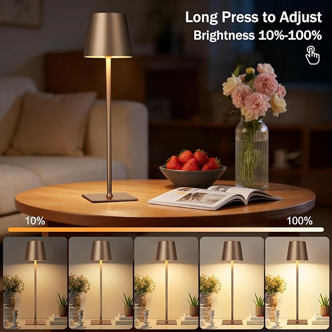 Brown Cordless Rechargeable Table Lamp, 2 Pack Portable Desk Lamp with 5000mAh Battery, Touch Control Stepless Dimming, Wireless Night Light for Dining, Outdoor Camping, Coffee Shop, Waterproof Design