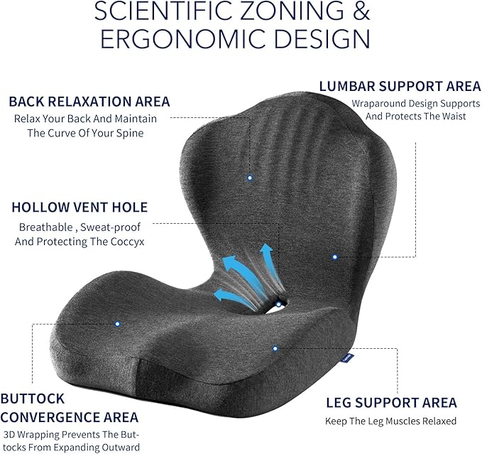 Seat Cushion for Car Truck Driver, Memory Foam Seat Cushion with Adjustable Strap,Ergonomic Lumbar/Back Support & Sciatica Relief for Long Drives, Orthopedic Cushion for Office Chair, Car, Semi Truck