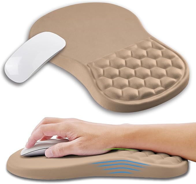 Ergonomic Mouse Pad Wrist Support with Memory Foam Massage Bulge, Carpal Tunnel Mousepad Wrist Rest for Mouse(12x8 inch, Sand Color)