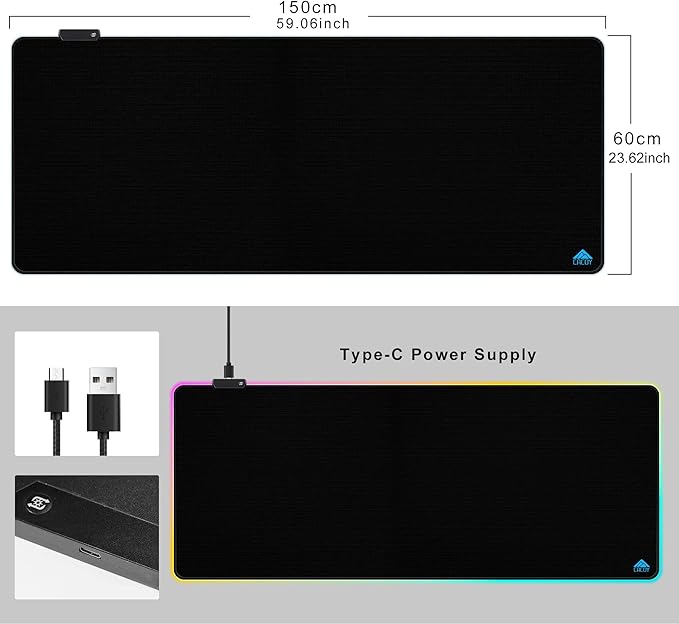 Cacoy 59" x 24" Large RGB Gaming Mouse Pad, LED Desk Pad with 9 Lighting Mode, Extended Desk Matt for Desktop with Non-Slip Base, Glowing LED Light Up Game Computer Accessories and Office Decor, Black