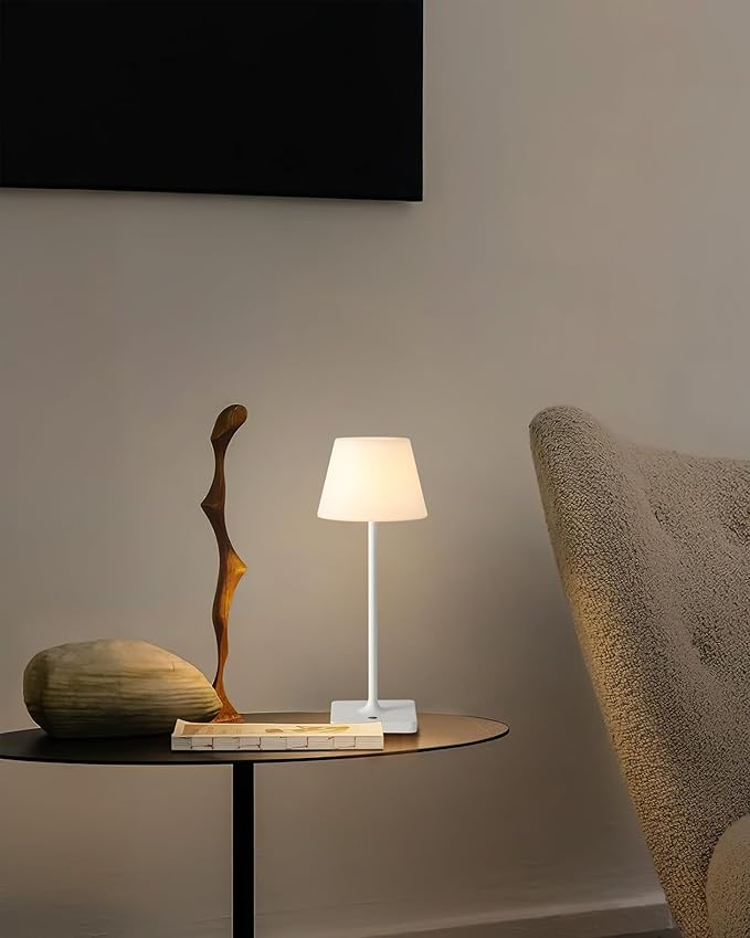 14.5" Small Cordless Touch Table Lamp White, Waterproof Shower Lamp, 4000mAh Rechargeable Portable Battery Powered Dimmable LED Desk Lamps for Outdoor, Restaurant, Bathroom, Camping, Nightlight