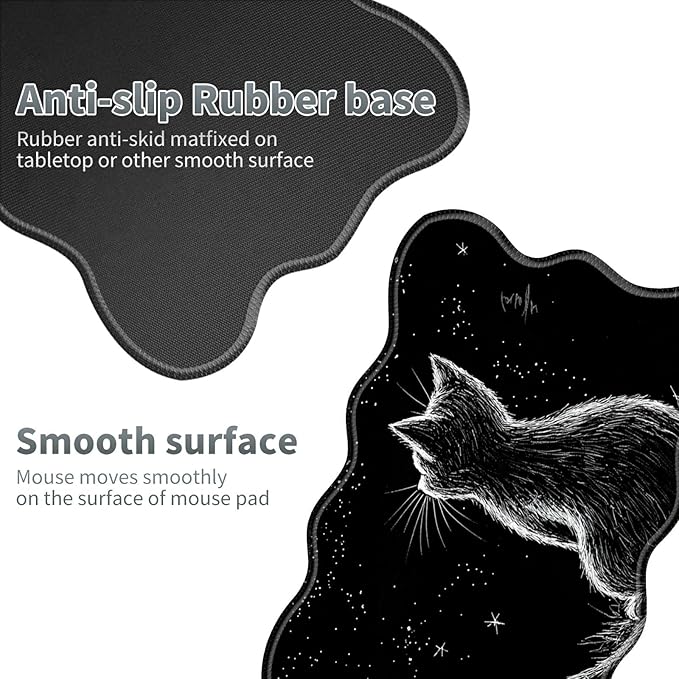 Black Cat Moon Large Gaming Mouse Pad Plus a Coaster, 31.5 x 11.8 inches Desk Mat Extended XL Mousepad with Stitched Edge Non-Slip Rubber, Desk Pad Computer Mouse Mat for Home Office