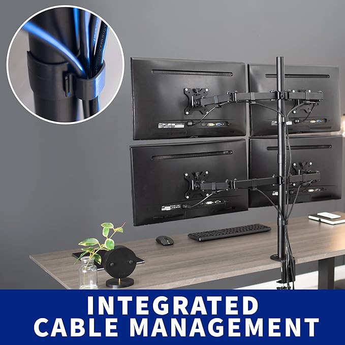 VIVO Quad 13 to 30 inch LCD Monitor Desk Mount, Fully Adjustable Stand with Tilt and Swivel, Holds 4 Screens with Max VESA 100x100, STAND-V004