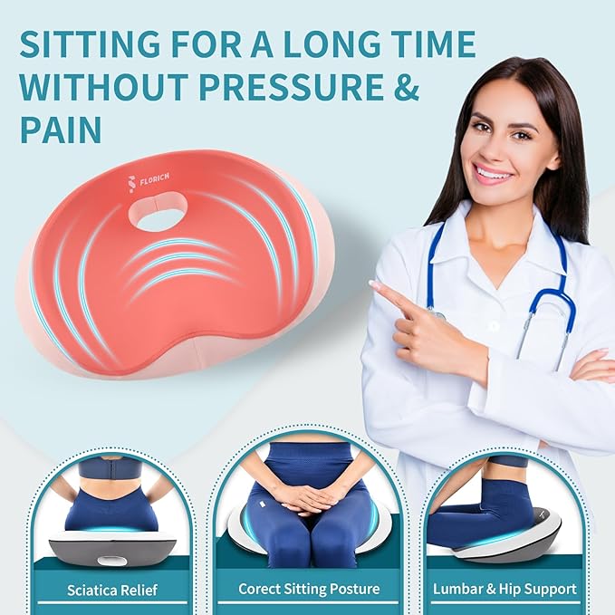 FLORICH Car Neck Headrest Pillows, Ergonomic Office Chair Seat Cushions, Car Lumbar Back Support Pads, for Back, Coccyx, Tailbone, Hip & Spine Comfort, Ergonomic Hip Pillow