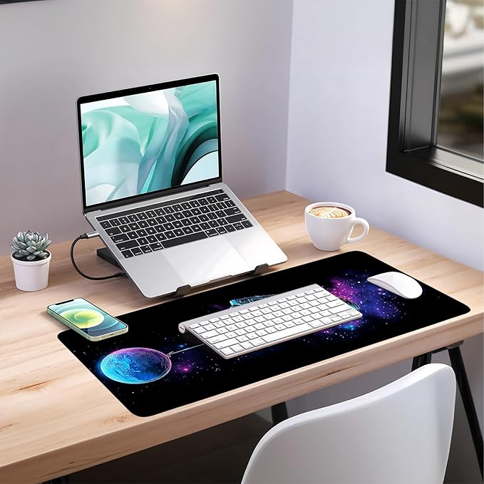 Interstellar Astronaut Extended Gaming Mouse Pad 35.4x15.7Inch Large Desk Mat Anti-Slip Rubber Base & Durable Stitched Edges for Gamers Smooth Mouse Writing Surface for Desk Office/Home