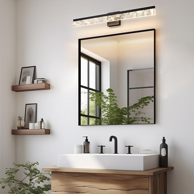 Modern Vanity Lights for Bathroom, 32 Inch Black Bathroom Light Fixtures Over Mirror, 24W Dimmable LED Vanity Lighting Fixtures for Bath Mirror Restroom Bedroom 3000K