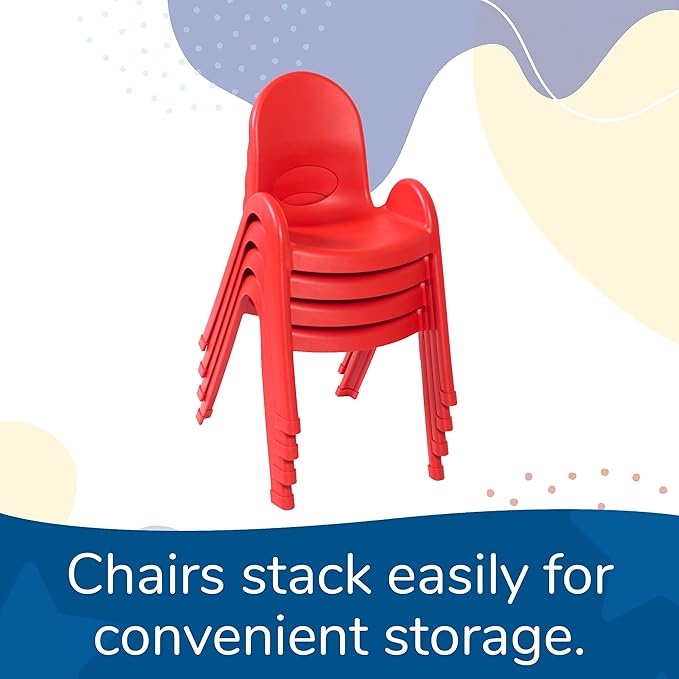 Children’s Factory Value Stack 13" Child Chair, Candy Apple Red, 2 Pack, Stackable Ergonomic Seating Solution for Classrooms and Homeschools