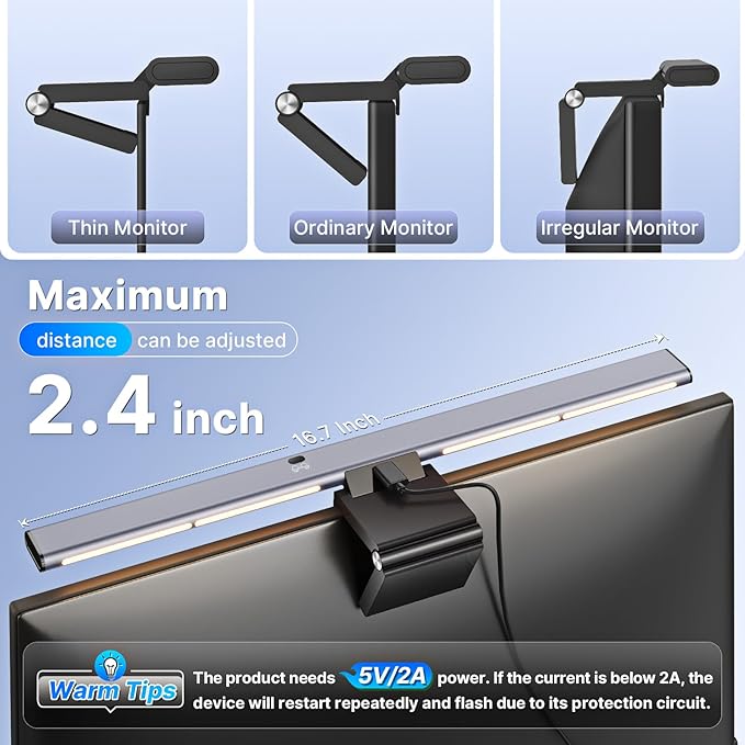Syrinx Computer Monitor Light Bar with Backlight for Home Office, Eye-Caring USB LED Reading Lamp, Dimmable Screen Monitor Lamp, Smart Motion Sensor, Touch Control, CRI 95+, No Screen Glare for Basic