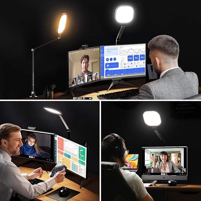 1Pack Video Conference Lighting, Zoom Lighting for Computer with Clamp, 30 Light Modes, Eye-Caring Swing Arm Desk Light with Memory & Timing Func for Home Office, Video Call, Video Conferencing