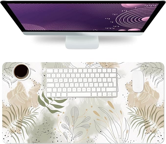 Desk Mat Large Protector Pad 27.5" ×13.8", Non-Slip PU Leather Desk Blotter, Waterproof Mouse Pad for Office Home Leaf