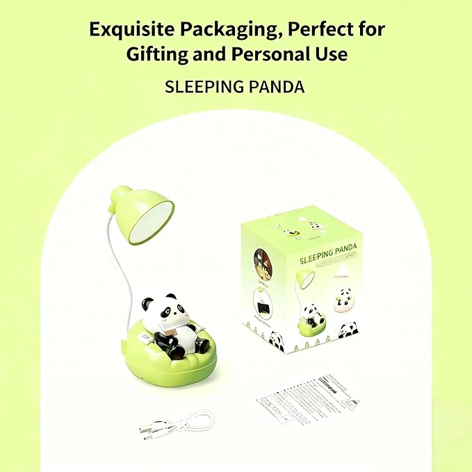 LED Desk Lamp with USB Charging Port, Gooseneck, Cute Panda Night Light for Bedroom Study Room, Boys Girls Children, Touch Control, 500 mAh, Rechargeable Lighting Decor for Boys Girls