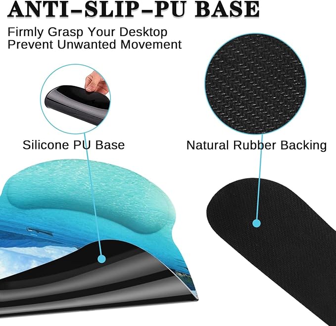 Arttown Tropical Sunshine Beach Desk Mat Summer Ocean Mouse Pad Set 4 in 1 Ergonomic Design Large Desk Pad + Keyboard Wrist Rest + Mouse Wrist Rest + Coaster Suitable for Home Office Study Game