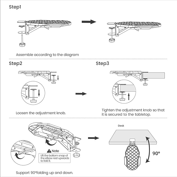 Ergonomics Desk Extender Tray, Table Mount Arm Wrist Rest Shelf, 90° Foldable Elbow Arm Support,Foldable, Swivel, Computer Desk Extender Tray for Home and Office (Foldable Model)