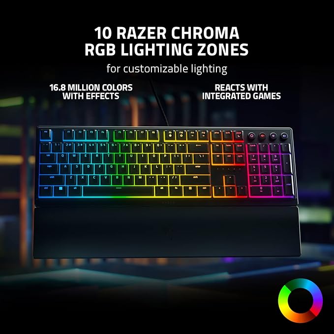 Razer Ornata V3 Gaming Keyboard: Low Profile Keys - Mecha Membrane Switches - UV Coated Keycaps - Backlit Media Keys - 10 Zone RGB Lighting - Spill Resistant - Magnetic Wrist Wrest - Snap Tap