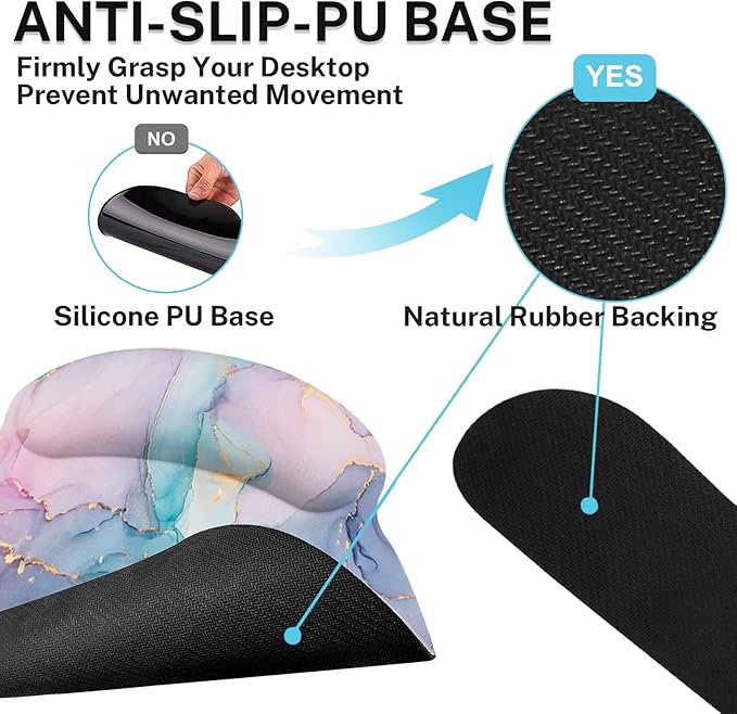 Arttown Pink Blue Desk Mat Marble Mouse Pad Set 4 in 1 Purple Gold Gradient Ergonomic Design Large Desk Pad + Keyboard Wrist Rest + Mouse Wrist Rest + Coaster Suitable for Home Office Study Game