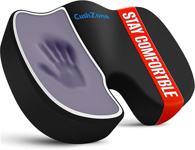 Seat Cushion - Memory Foam Office Chair Cushion for Coccyx, Tailbone & Back Support - Orthopedic Coccyx Pillow for Car, Airplane, Pregnancy & Long Sitting at Work, Black