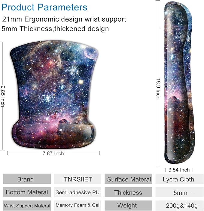 ITNRSIIET Mouse Pad Wrist Support Keyboard Wrist Rest Pad Ergonomic Mousepad Non-Slip Memory Foam Keyboard Pad Easy Typing Pain Relief Perfect for PC Laptop Gaming Office, Starry Sky