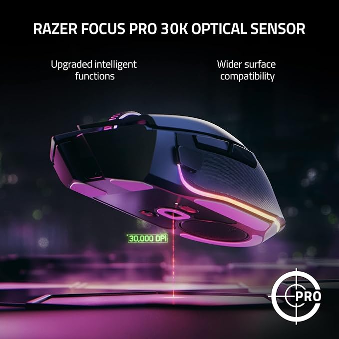 Razer Basilisk V3 Pro Customizable Wireless Gaming Mouse: Fast Optical Switches Gen-3 - HyperScroll Tilt Wheel - Chroma RGB - 11 Programmable Buttons - Focus Pro 30K Optical Sensor - White