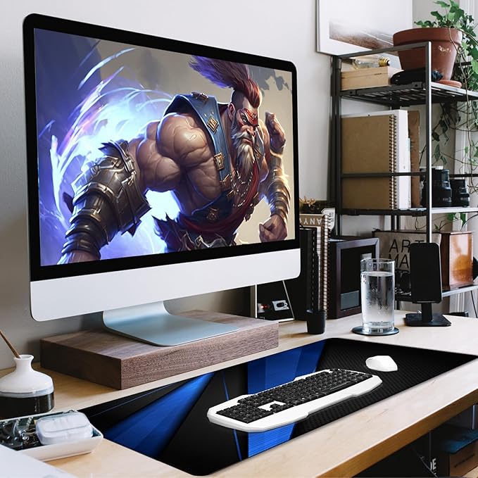 Desk Pad, Large Gaming Mouse Pad,Extended Keyboard Mouse Mat Desk Pad with Non-Slip Rubber Base & Stitched Edge for Computers Laptop Desk Home Office Accessories,Black Blue