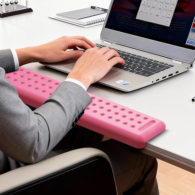 Leolee L-Shaped Desk Long Wrist Rest Elbow 60CM, Pink Memory Foam Arm Rest for Desk with Non-Slip Base, Ergonomic Desk Edge Cushion, Wrist Support for Computer Keyboard, Typing, Office, Home