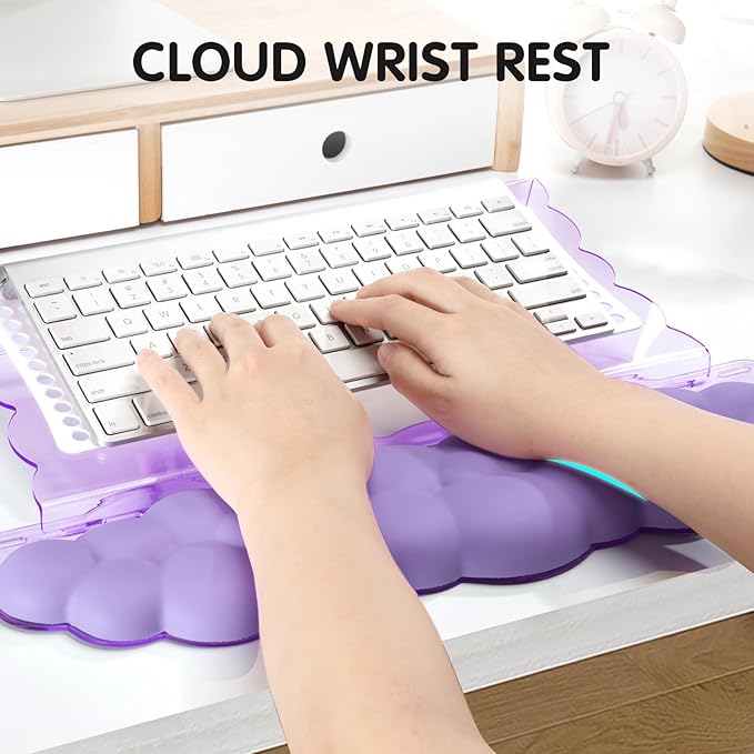 Ergonomic Keyboard Wrist Rest,Adjustable Tilt Stand Combo,Purple Acrylic Cloud Comfort Wrist Support, Customizable Width Riser for Home,Office Desk - Portable Comfortable Typing (Purple)