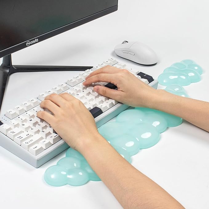Gel Keyboard and Mouse Wrist Rest Set – Clear Cloud Wrist Rest for Computer Keyboard 60%/68%/75%, Comfort & Support for Typing and Gaming(Mint Green)