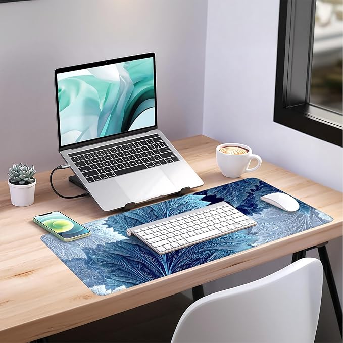 Spring Leaves Extended Gaming Mouse Pad 35.4x15.7Inch Large Desk Mat Anti-Slip Rubber Base & Durable Stitched Edges for Gamers Smooth Mouse Writing Surface for Desk Office/Home