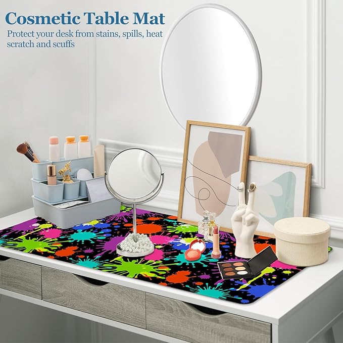 Desk Mat, Desk Matt for Desktop, Neon Paint Splatter XXL Large Gaming Mouse Pad with Non-Slip Rubber Base Stitched Edges Waterproof Keyboard Desk Pad for PC Gaming, Laptop, Computer, Work, Office