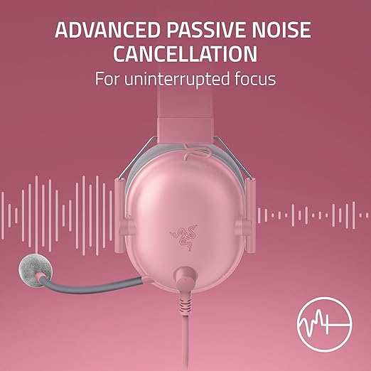 Razer BlackShark V2 X PlayStation Gaming Headset: 50mm Drivers - Cardioid Mic - Lightweight - Comfortable Noise Isolating Earcups - for PS5, Xbox Series X, PC, Switch via 3.5 mm Jack - Quartz Pink