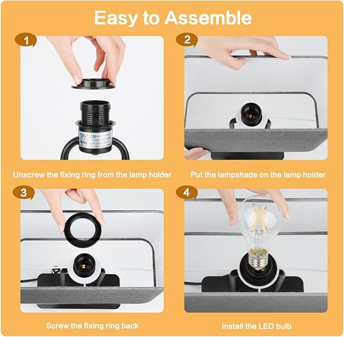 16.1'' 3-Way Dimmable Touch Control Table Lamp with USB Ports and AC Power Outlet Modern Bedside Nightstand Lamp Fabric Shade and Metal Base for Bedroom Living Room LED Bulb Included Warm White