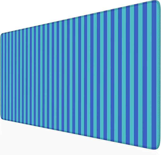 Blue Teal Striped Desk Mat Cute Pastel XXL Large Gaming Mouse Pad Desk Pad Kawaii Aesthetic Home Office Decor Cozy Keyboard Laptop Computer Mat