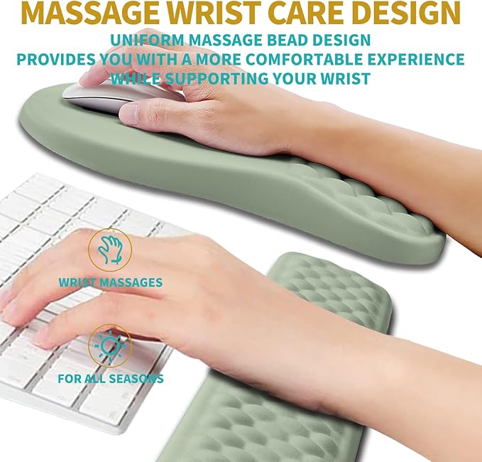 Hokafenle 2 in 1 Ergonomic Mouse Pad Wrist Support & Wrist Rest for Computer Keyboard Set, with Memory Gel Massage Bulge Design (2In1 Set, Light Green)