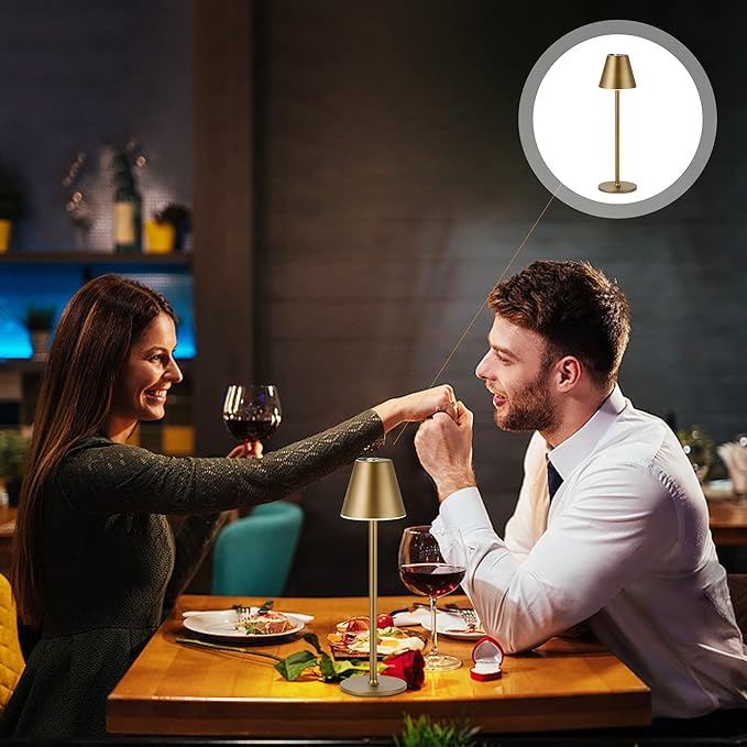 1-Pack Cordless Table Lamps - 5000mAh Rechargeable Battery Operated Desk Lamp, 3-Level Dimmable LED Night Light for Bedroom, Dining, Restaurant - Metal Design (Bronze 1-Pack)