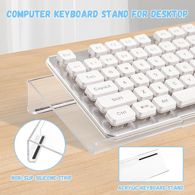 Keyboard Wrist Rest - Gel Wrist Rest for Computer Keyboard and Mouse, Acrylic Clear Keyboard Stand for Desktop, Ergonomic Keyboard Riser with Wrist Rest Support