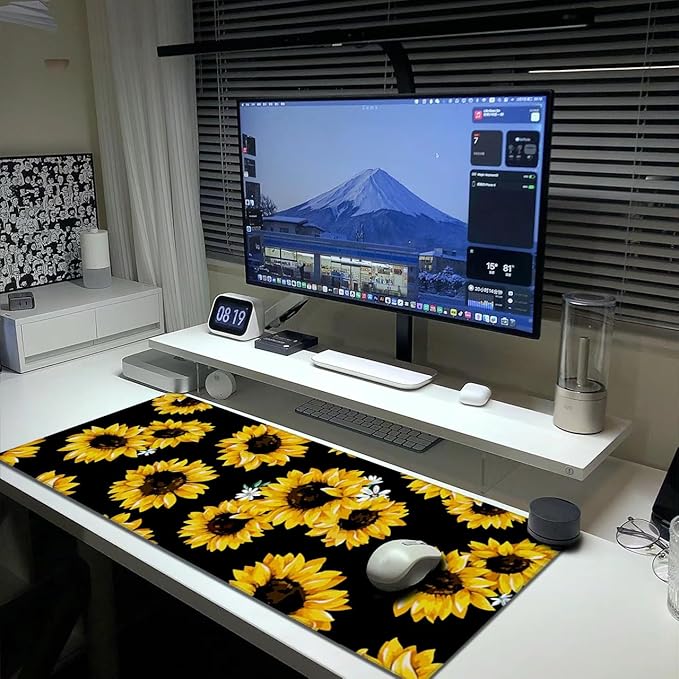Sunflower Mouse Pad Extended Large Gaming Mousepad XL Big Long Oversized Desk Mat Stitched Edges 31.5 X 11.8 Inch for Home Office