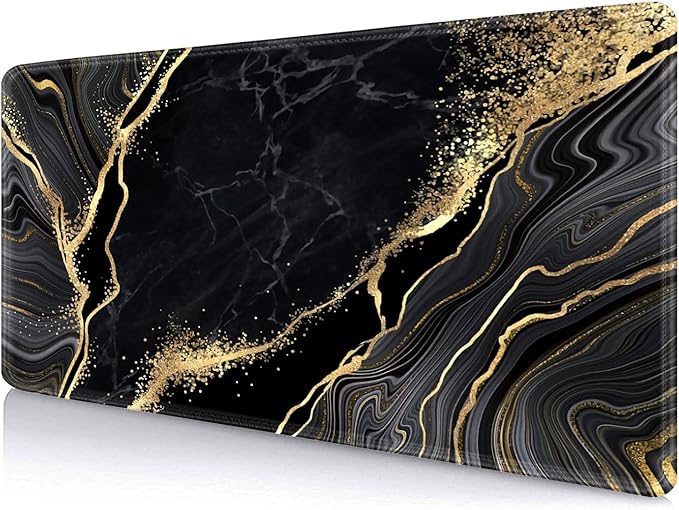 IMAYONDIA Black and Gold Marble Desk Mat(35.4x15.7 in), Extended Computer Large Gaming Mouse Pad Mousepad for Desks, Anti Slip Rubber Base Desk Pad for Office Home Laptop Desktop Mat