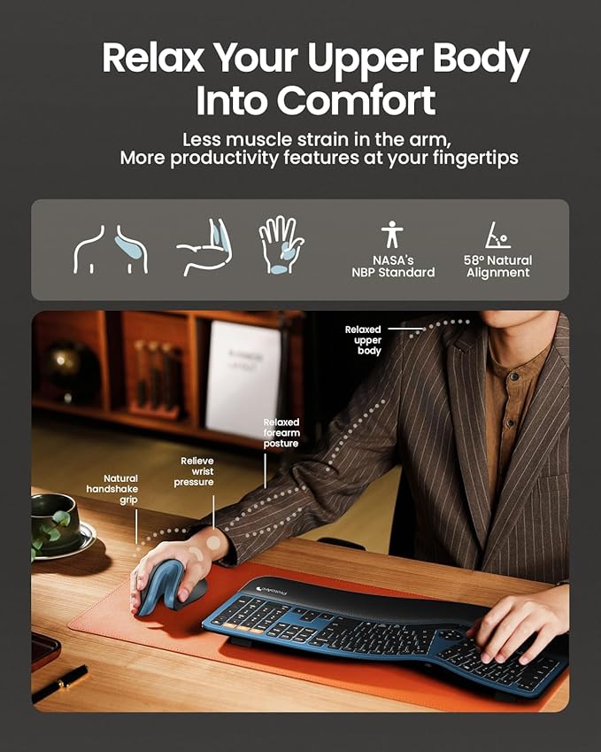ProtoArc Ergonomic Mouse, EM11 NL Bluetooth Rechargeable Wireless Vertical Mouse, 3 Multi-Device Connectivity for Computer/PC/Laptop, 2.4GHz USB-A Optical Mice for Windows, Mac OS, Blue