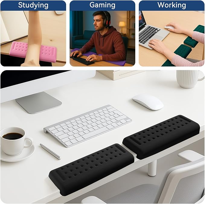 L-Shaped Desk Elbow Pad for Desk, 2-Pack Memory Foam Elbow Rest for Desk Edge Cushion, Non-Slip Ergonomic Arm Rest for Wrist, Palm & Forearm Support, Office Home, Separate Design, Black