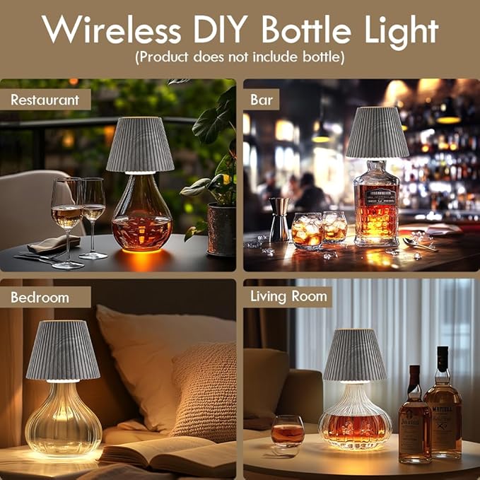 WILIT Wireless Bottle Lamp Shades for Table Lamps, 3 Level Brightness Touch Lamps for Nightstand, Rechargeable Cordless Lamp for Bedroom, Restaurant Bottle Light, Table Top Decor, Cool House Stuff