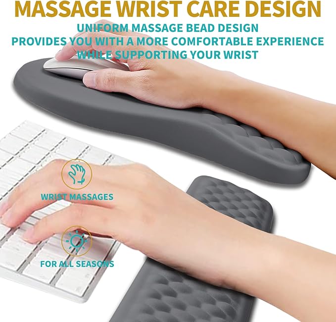 Hokafenle 2 in 1 Ergonomic Mouse Pad Wrist Support & Wrist Rest for Computer Keyboard Set, with Memory Gel Massage Bulge Design (2In1 Set, Dark Gray)