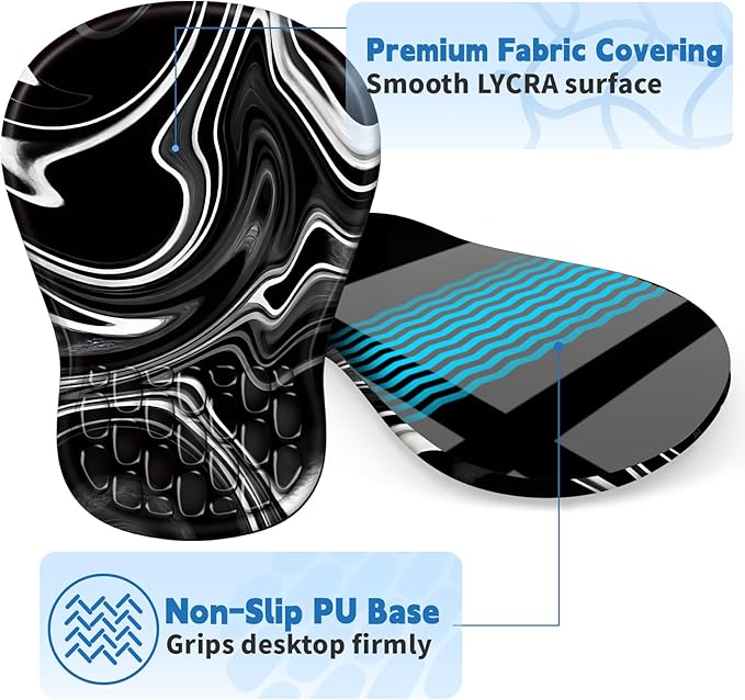 YIWEI Ergonomic Mouse Pad with Wrist Rest - Memory Foam Wrist Support for Carpal Tunnel Relief, Non-Slip Rubber Base, Lycra Cloth Surface for Gaming and Home Office, Black